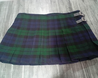 Jupe plissée intégrale en tartan Black Watch, style kilt écossais, à carreaux verts et bleu marine (Femme)