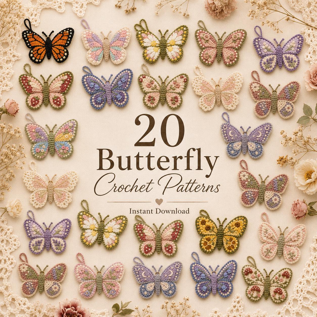 20 Butterfly Crochet Patterns Bundle