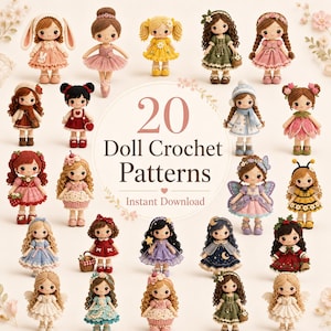 Haakpatroonbundel voor poppen: 20 amigurumi-poppen (PDF, direct te downloaden), beginnersvriendelijk, handgemaakt speelgoed, naaicadeau.