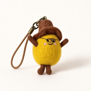 Needle Felted Mr. Potato Phone Charm, Handmade Wool Food Keyring and Bag Charm, Gift for Her