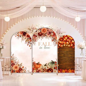 Fall In Love Arch Backdrop Cover Autumn Floral Bridal Shower Baby Shower Rustic