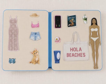 Printable Beach Paper Doll, Beach Outfits, Accessories, Cut Play Activity (Digital Download)