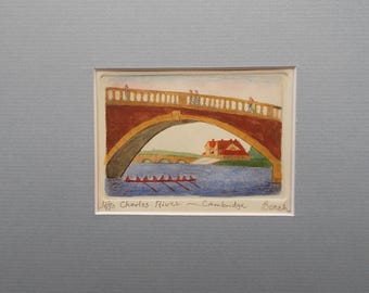 Harvard Boat House on the Charles River in Cambridge, Boston is an original etching by Parks Beach