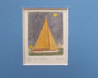 12 Metre yacht is an original hand colored etching by Parks Beach