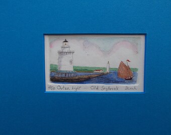 Outer Light breakwater Old Saybrook is an original etching by Parks Beach