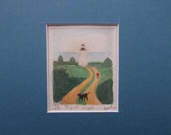 Cape Pogue Lighthouse, Martha's Vineyard, original etching by Parks Beach