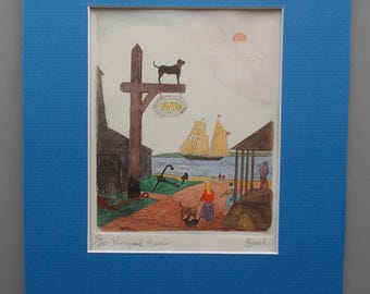 Black Dog Tavern Etching, Martha's Vineyard Art, Schooner Shenandoah