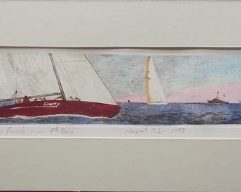 America's Cup 1983 Etching, Newport Rhode Island, Signed Limited Edition