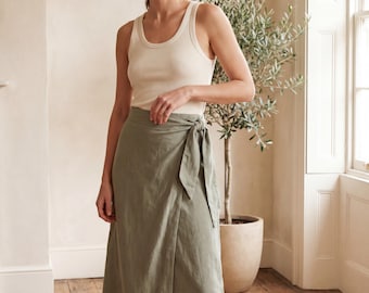 Wrap Skirt Sewing Pattern, PDF Linen Midi Wrap Skirt Pattern, Self Tie A-Line Skirt with Pockets, Sizes XS-XXXL, Print at Home