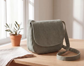 Wykrój na torbę typu crossbody, wykrój lnianej torby z klapką w formacie PDF, podszewka, torebka typu siodło z magnetycznym zatrzaskiem, 2 rozmiary, do druku w domu