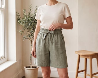 Paperbag Shorts Sewing Pattern, PDF Wide Leg Linen Shorts Pattern, Elastic Tie Waist, Pockets, Sizes XS-XXXL, Print at Home