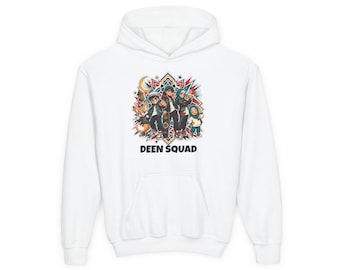 US UK delivery - Deen Squad Kids Hoodie | Muslim Comic Hero Crew Hoodie | Islamic Kids Apparel | Hijabi Kufi Heroes Design
