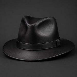 Puede incluir: Un sombrero fedora de color negro sólido con una textura suave y mate. El sombrero presenta una corona pellizcada y un ala ancha y estructurada. Una banda negra a juego rodea la base de la corona, ofreciendo un aspecto limpio y uniforme.