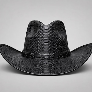 Black Snakeskin Embossed Leather Cowboy Hat | Wide Brim Western Ranch Hat
