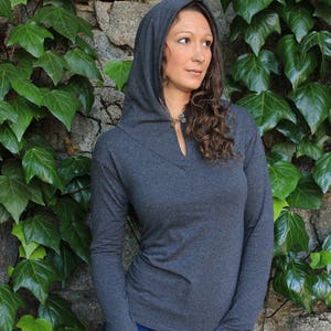 Elven Hoodie-Yoga Hoodie-Festival clothing-elven clothing-yoga style clothing-gypsy hoodie-v neck hoodie-gray hoodie-hoodies for women-gray image 1