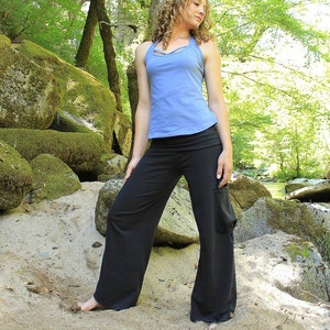 Yoga Cargo Pants-Pants and Capris-Womens Pants-Wide Leg Pants-Gray Yoga Pants-Fold over waistband-Cotton Yoga Pants-Pants with pockets-gray image 8