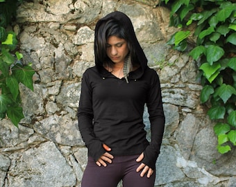 womens black hoodie with thumb holes