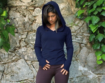 Elven Hoodie-Hoodie women-pixie hoodie-pullover hoodie-clothes women-yoga long sleeve-hippie long sleeve-hoody women-blue hoodie-cotton hood