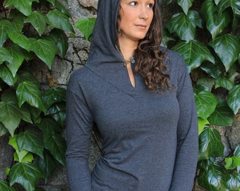 Elven Hoodie-Hoodies for women-cute hoodies-hippie hoodies-thumbhole hoody-hoop clothes-festival hoodie-festival top-v-neck top-gray tops