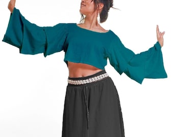 Bella Longsleeve- Longsleeve crop top- flared sleeves- victorian long sleeve- unique crop top- loose fit crop top- bell sleeve long sleeve