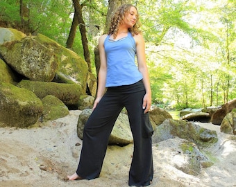 Women's Yoga Cargo Pants: Fold-Over Waist, Cotton, Made in California
