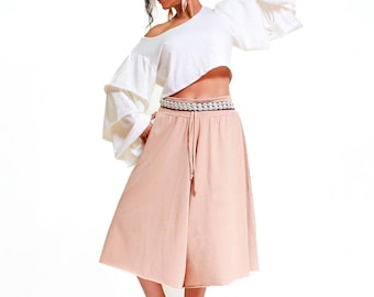 Spodnie Palazzo z szerokimi nogawkami Nomad - Oversize Capri - Zwiewne bawełniane Capri - Elastyczny pas - Luźne kuloty - Damskie spodnie Gaucho - Spodnie damskie na co dzień