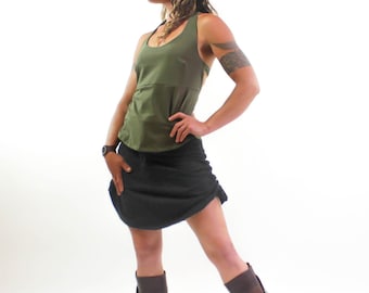 Adjustable Length Black Skirt - Stretchy cotton skirt - knee length beach cover skirt - Cinchy skirt