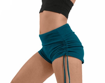 Women's Yoga Shorts: Wide waist band, High waist, Adjustable Length cotton stretch Cinchy shorts