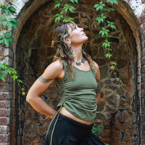 Women's tank tops / Green Yoga Tank / Cinchy tank / Pixie Hippie tops / Athletic cotton tank top / sexy tank top / sage green / yoga tank