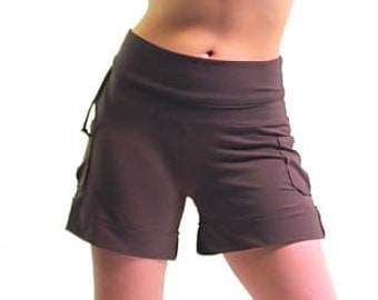 Women's Shorts - High Waisted Fold over Shorts - Yoga Cargo Shorts - Hippie Shorts - Hooping clothes - Festival dance shorts - brown shorts