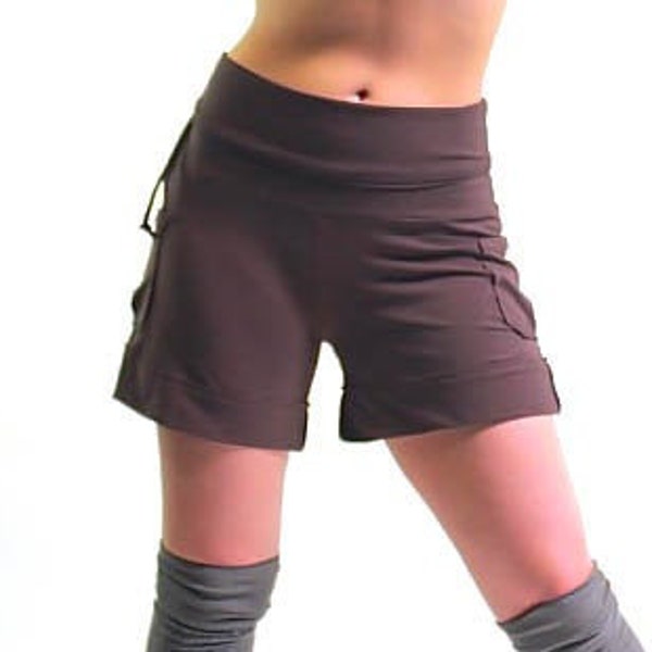 Women's Shorts - High Waisted Fold over Shorts - Yoga Cargo Shorts - Hippie Shorts - Hooping clothes - Festival dance shorts - brown shorts