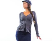 Gray Long Sleeve Shirt Hook and Eye top Women 39 s fall fashion Bohemian Style Edgy Chic clothing cotton long sleeve Corsalette top