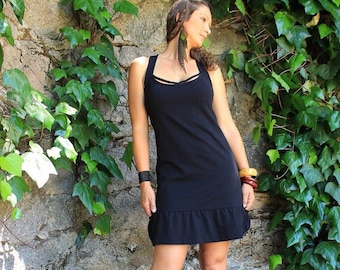 Schwarzes Boho Kleid- Riemchen Kleid- schwarzes Kleid-Peekaboo Kleid-Casual Kleid-Einzigartige Kleider-Cocktail Kleid- Bequemes Kleid- Sexy Kleid- Rückenfreies