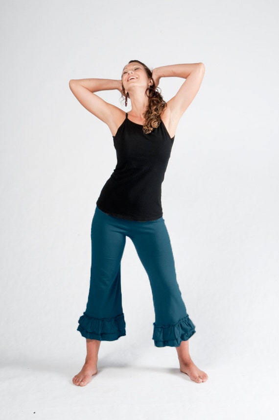 Ruffle Bloomer Capri, Flared Leg Yoga Pants in Dark Teal -  Canada