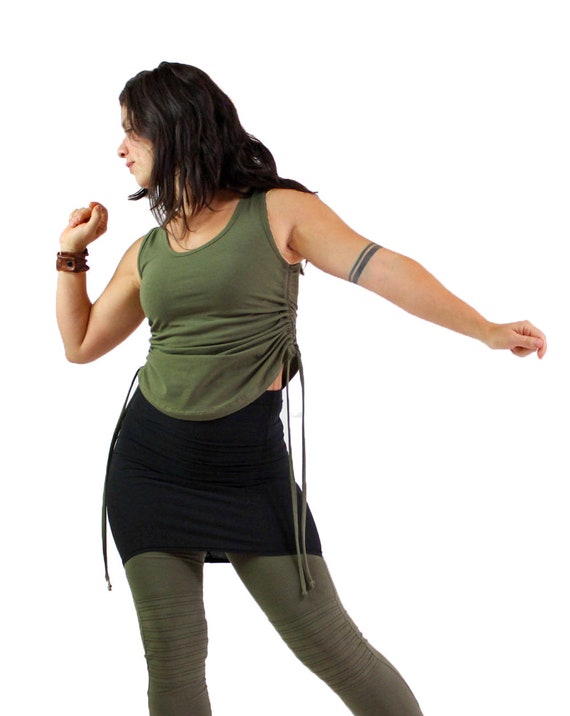 Women's tank top-Cinchy Tank-Green tops-yoga clothing-yoga tops-summer festival clothing-dance tank top-hippie tops-comfy cotton tank