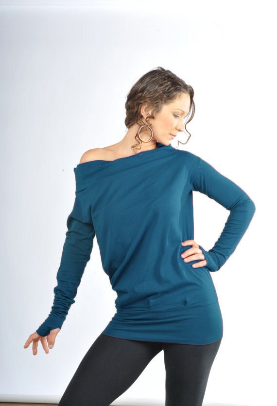 Entspannt Langarm-Longsleeve-Top-Teal-T-Shirt-Teal Langarm