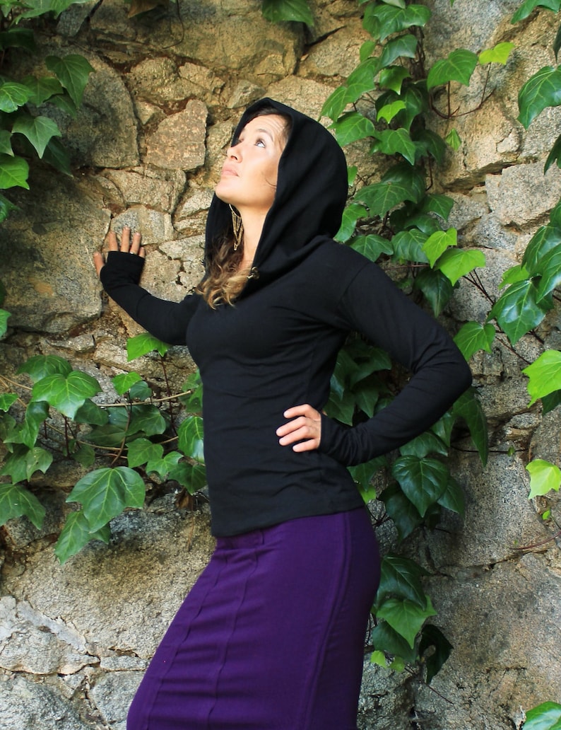 Elven Hoody-Hoodie with thumbholes-pixie hood-festival hood-thumbhole shirt-yoga hoodie-womens tops-summer hoody-hoodies and sweatshirts image 2