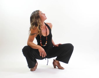 Black Jumpsuit- Women&#39;s Jumper- Sun and Moon Jumpsuit- Boho Romper- Wide Leg Jumpsuit- Cute Romper- Unique women&#39;s clothing- Hippie boho