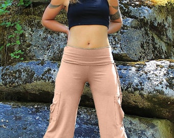 Loose fit Yoga Pants-Yoga Cargo Pants-gifts for her-wide leg-fold over  waist pants-pilates-perfect dance pants-comforable yoga pants-aurora