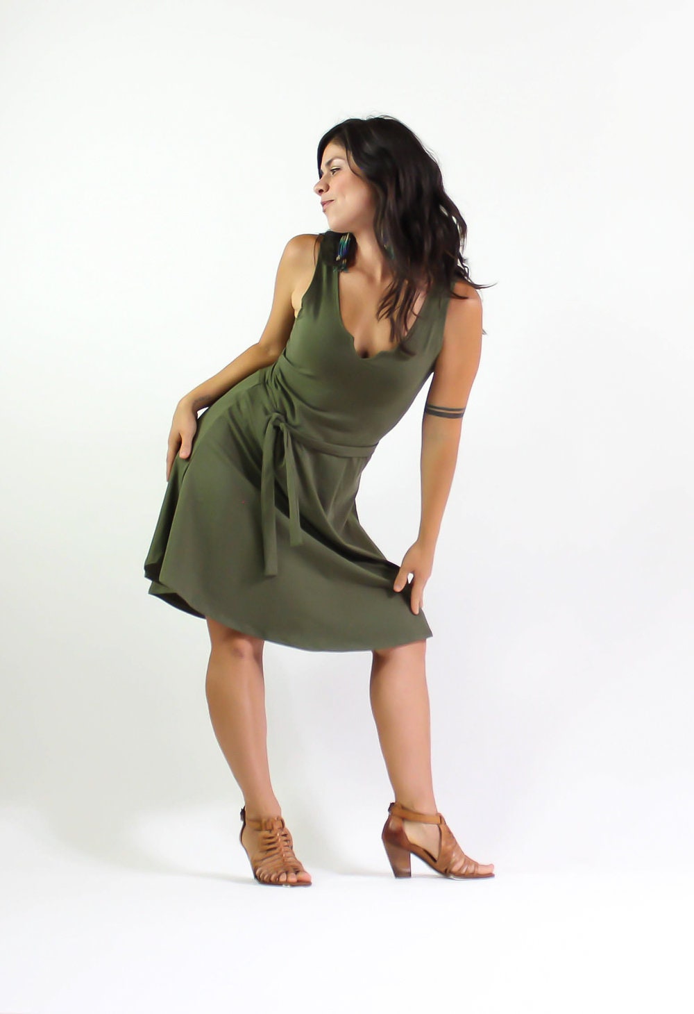 evita linen dress Jluxlabel Women's Evita Linen Draped Dress