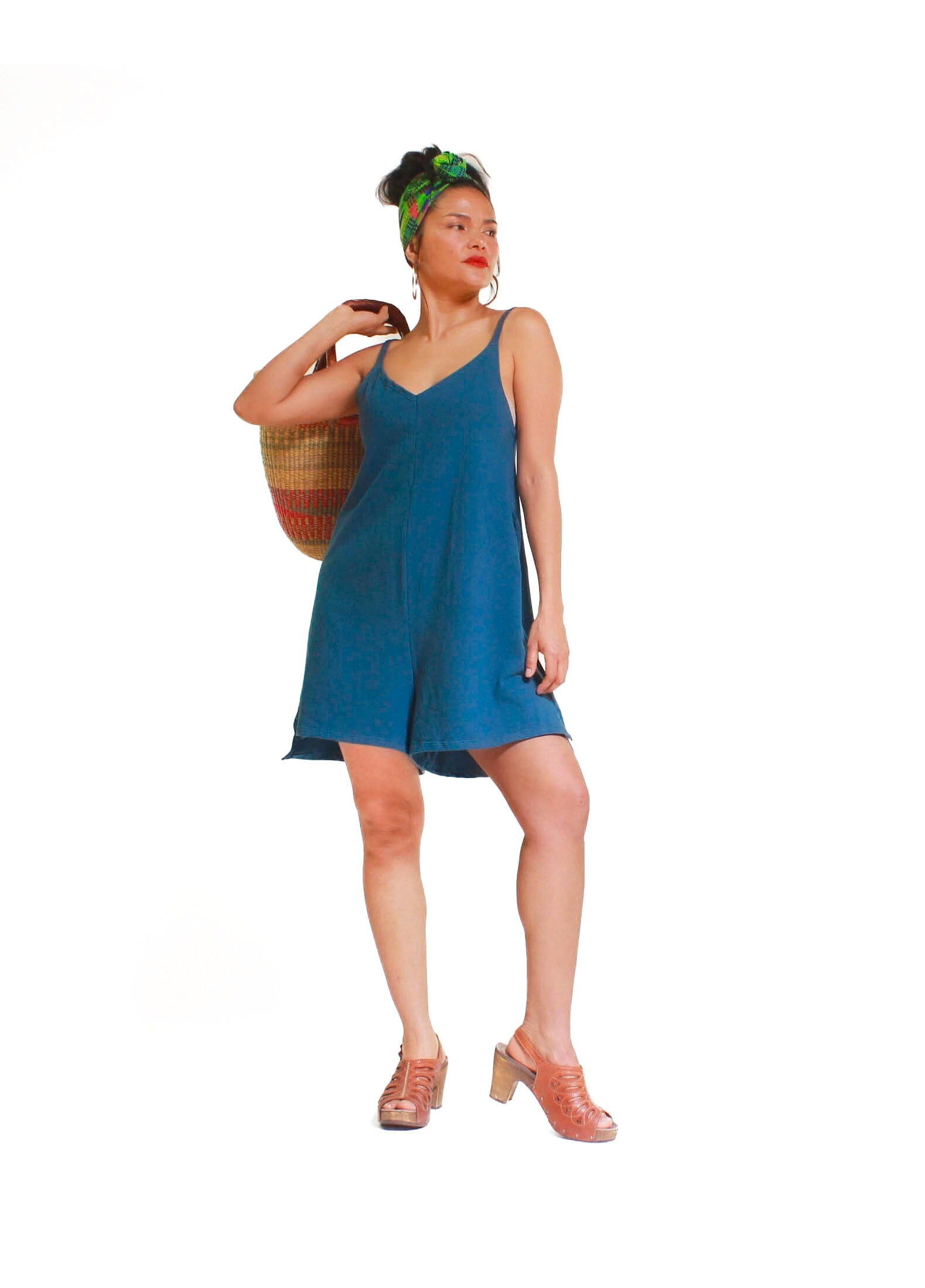 Loose fit Teal Blue Jumper- Beachwear- trendy fashion- fashionista style- comfortable romper- goddess clothes- skort romper- wanderer romper