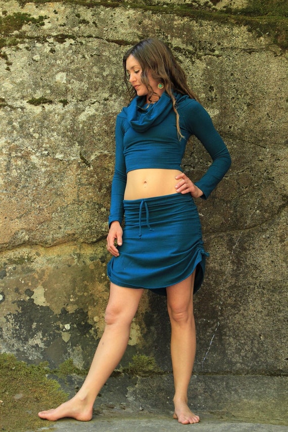 Women's Skirts Cinchy Skirt Athletic Skirt Boho Style Women's Clothes Blue  Skirt Adjustable Skirt Cover up Skirt Drawstring 