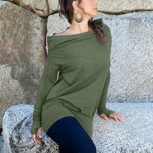 Relaxed Long Sleeve-Womens Clothing-thumbhole shirt-womens longsleeve-womens long sleeve shirt-fall top-sexy long sleeve-yoga long sleeve