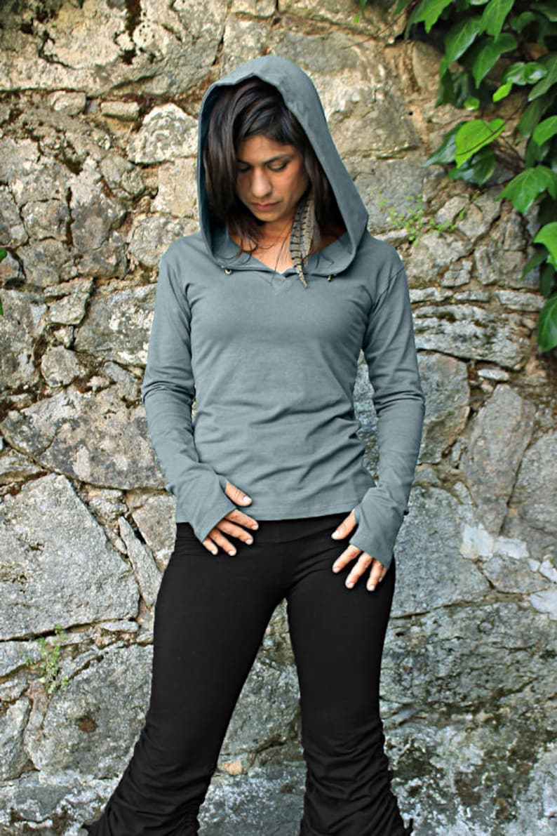 Elven Hoodie-Yoga Hoodie-Festival clothing-elven clothing-yoga style clothing-gypsy hoodie-v neck hoodie-gray hoodie-hoodies for women-gray image 7