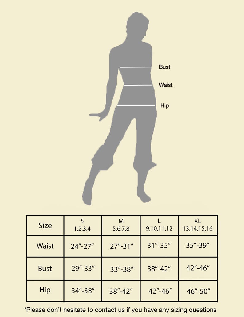K&ouml;nnte beinhalten: Gr&ouml;&szlig;entabelle f&uuml;r Kleidung mit Ma&szlig;en in Zoll f&uuml;r Brust, Taille und H&uuml;fte. Die Tabelle umfasst die Gr&ouml;&szlig;en S, M, L und XL.