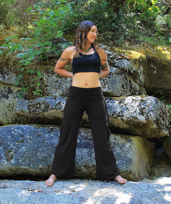 Womens High Waist Yoga Pants Boot Gym Wear Loose Long Wide Leg Foldover Trousers 