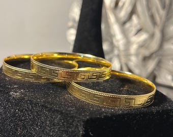 Gold Plated Greek Key Bangle, Minimalist Gold Bracelet, Stackable Bangle, Elegant Women’s Jewelry, Gift for Her
