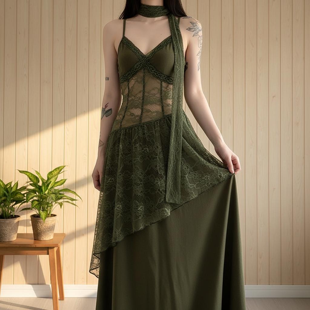 Aesthetic Green Grunge Vintage Dresses For Women Green Fairy Grunge Dress