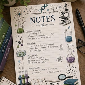 Printable Notepad Stationery Template/Science Lab Doodle Theme