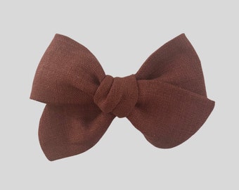 Linen Hair Bow, Solid Color Hair Bow, Classic Baby Bow Headband, Rust Linen Pinwheel Bow, Earth Tone Linen Bow Headband, Fabric Bows